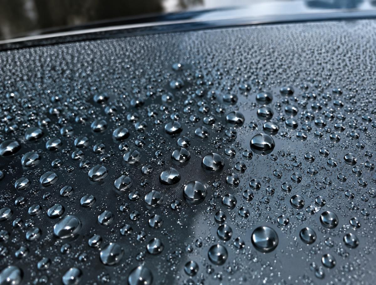 Water beading on a freshly ceramic coated panel